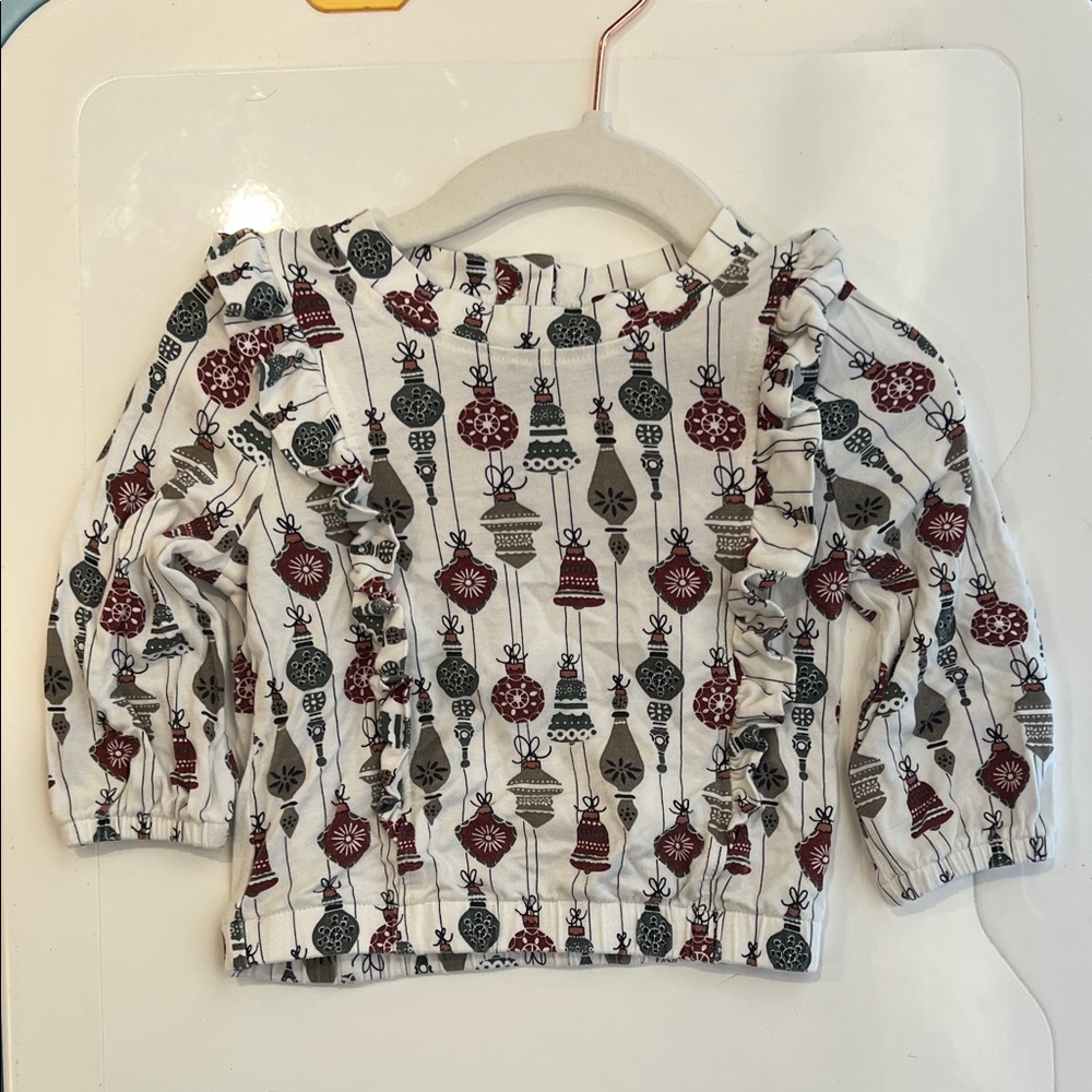 Kate Quinn Long Sleeve Top with Vintage Ornament Design